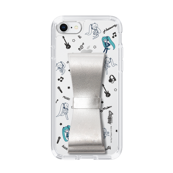 Slim Protection Case - STAND & RING RIBBON Silver［ HATSUNE MIKU - Ribbon - Instrumental - Monochrome ］