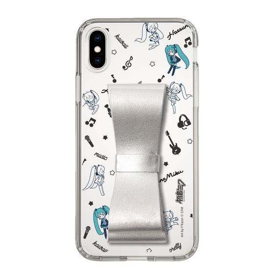 Slim Protection Case - STAND & RING RIBBON Silver［ HATSUNE MIKU - Ribbon - Instrumental - Monochrome ］