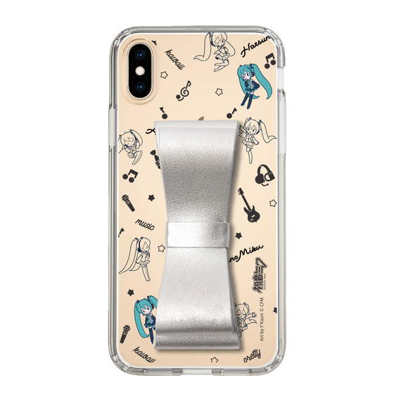 Slim Protection Case - STAND & RING RIBBON Silver［ HATSUNE MIKU - Ribbon - Instrumental - Monochrome ］