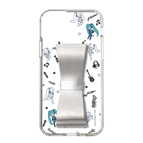 Slim Protection Case - STAND & RING RIBBON Silver［ HATSUNE MIKU - Ribbon - Instrumental - Monochrome ］