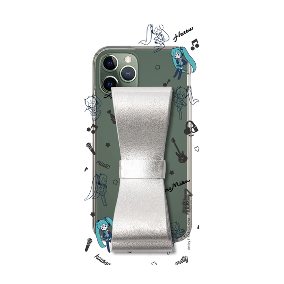 Slim Protection Case - STAND & RING RIBBON Silver［ HATSUNE MIKU - Ribbon - Instrumental - Monochrome ］