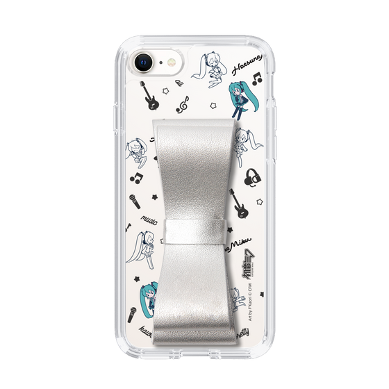 Slim Protection Case - STAND & RING RIBBON Silver［ HATSUNE MIKU - Ribbon - Instrumental - Monochrome ］