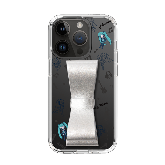 Slim Protection Case - STAND & RING RIBBON Silver［ HATSUNE MIKU - Ribbon - Instrumental - Monochrome ］