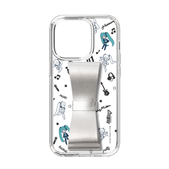 Slim Protection Case - STAND & RING RIBBON Silver［ HATSUNE MIKU - Ribbon - Instrumental - Monochrome ］