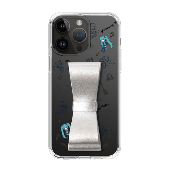 Slim Protection Case - STAND & RING RIBBON Silver［ HATSUNE MIKU - Ribbon - Instrumental - Monochrome ］