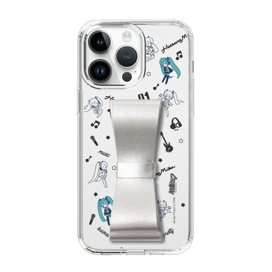 Slim Protection Case - STAND & RING RIBBON Silver［ HATSUNE MIKU - Ribbon - Instrumental - Monochrome ］