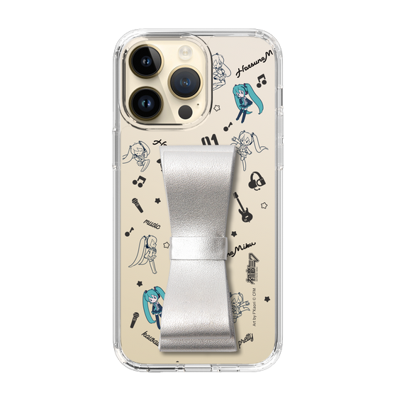 Slim Protection Case - STAND & RING RIBBON Silver［ HATSUNE MIKU - Ribbon - Instrumental - Monochrome ］