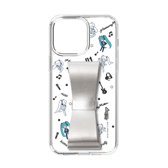 Slim Protection Case - STAND & RING RIBBON Silver［ HATSUNE MIKU - Ribbon - Instrumental - Monochrome ］
