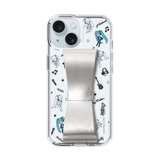 Slim Protection Case - STAND & RING RIBBON Silver［ HATSUNE MIKU - Ribbon - Instrumental - Monochrome ］