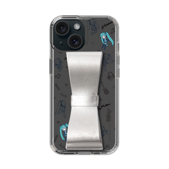 Slim Protection Case - STAND & RING RIBBON Silver［ HATSUNE MIKU - Ribbon - Instrumental - Monochrome ］