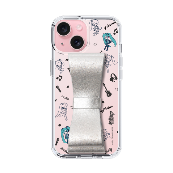 Slim Protection Case - STAND & RING RIBBON Silver［ HATSUNE MIKU - Ribbon - Instrumental - Monochrome ］