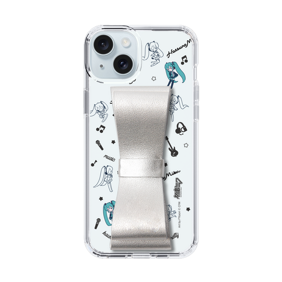 Slim Protection Case - STAND & RING RIBBON Silver［ HATSUNE MIKU - Ribbon - Instrumental - Monochrome ］