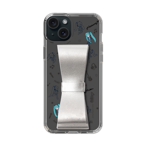 Slim Protection Case - STAND & RING RIBBON Silver［ HATSUNE MIKU - Ribbon - Instrumental - Monochrome ］