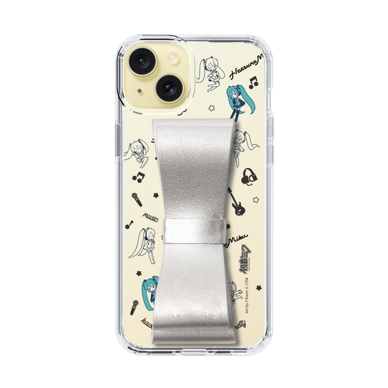Slim Protection Case - STAND & RING RIBBON Silver［ HATSUNE MIKU - Ribbon - Instrumental - Monochrome ］