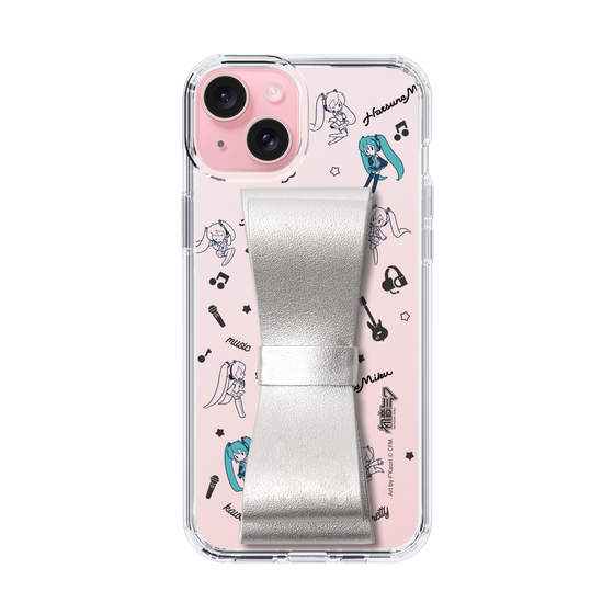 Slim Protection Case - STAND & RING RIBBON Silver［ HATSUNE MIKU - Ribbon - Instrumental - Monochrome ］