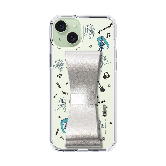 Slim Protection Case - STAND & RING RIBBON Silver［ HATSUNE MIKU - Ribbon - Instrumental - Monochrome ］