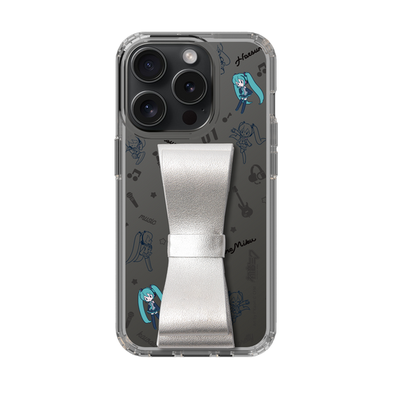 Slim Protection Case - STAND & RING RIBBON Silver［ HATSUNE MIKU - Ribbon - Instrumental - Monochrome ］