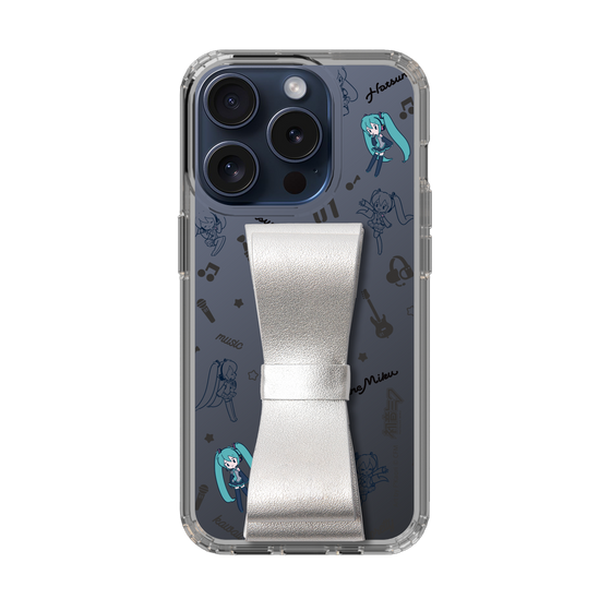 Slim Protection Case - STAND & RING RIBBON Silver［ HATSUNE MIKU - Ribbon - Instrumental - Monochrome ］