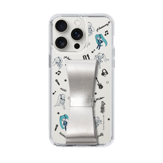 Slim Protection Case - STAND & RING RIBBON Silver［ HATSUNE MIKU - Ribbon - Instrumental - Monochrome ］