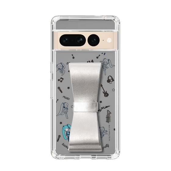 Slim Protection Case - STAND & RING RIBBON Silver［ HATSUNE MIKU - Ribbon - Instrumental - Monochrome ］