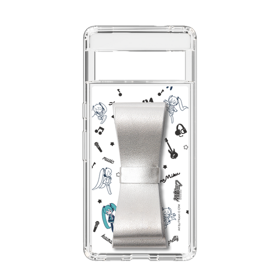 Slim Protection Case - STAND & RING RIBBON Silver［ HATSUNE MIKU - Ribbon - Instrumental - Monochrome ］