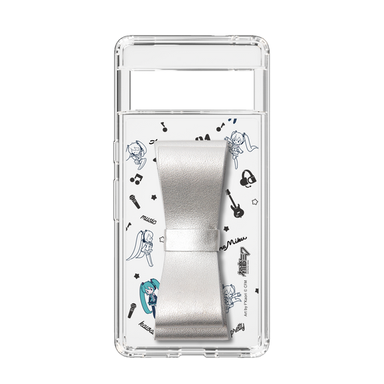 Slim Protection Case - STAND & RING RIBBON Silver［ HATSUNE MIKU - Ribbon - Instrumental - Monochrome ］