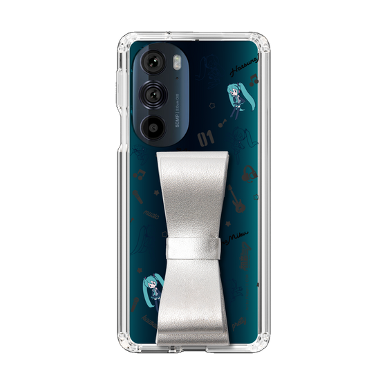 Slim Protection Case - STAND & RING RIBBON Silver［ HATSUNE MIKU - Ribbon - Instrumental - Monochrome ］