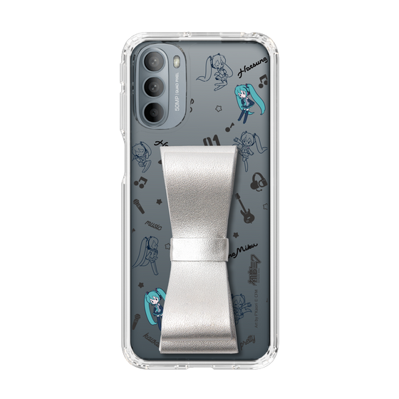 Slim Protection Case - STAND & RING RIBBON Silver［ HATSUNE MIKU - Ribbon - Instrumental - Monochrome ］