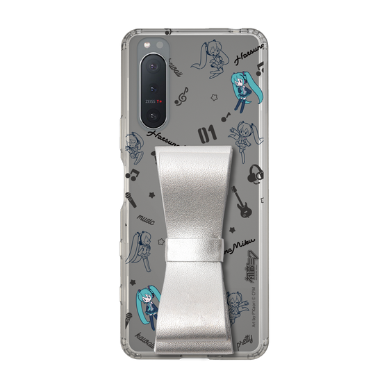 Slim Protection Case - STAND & RING RIBBON Silver［ HATSUNE MIKU - Ribbon - Instrumental - Monochrome ］