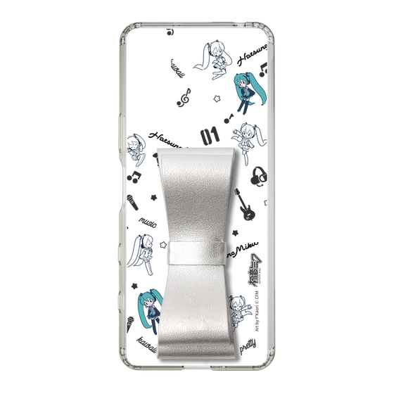 Slim Protection Case - STAND & RING RIBBON Silver［ HATSUNE MIKU - Ribbon - Instrumental - Monochrome ］