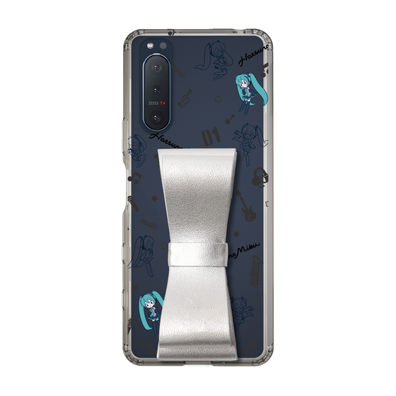 Slim Protection Case - STAND & RING RIBBON Silver［ HATSUNE MIKU - Ribbon - Instrumental - Monochrome ］