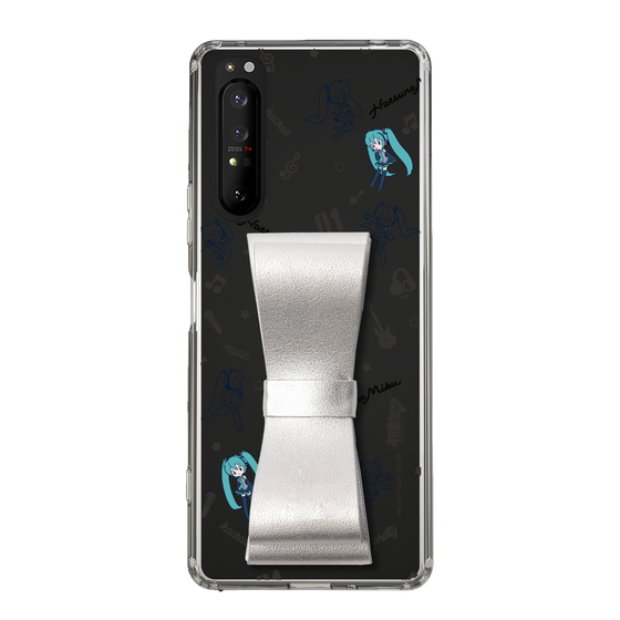 Slim Protection Case - STAND & RING RIBBON Silver［ HATSUNE MIKU - Ribbon - Instrumental - Monochrome ］