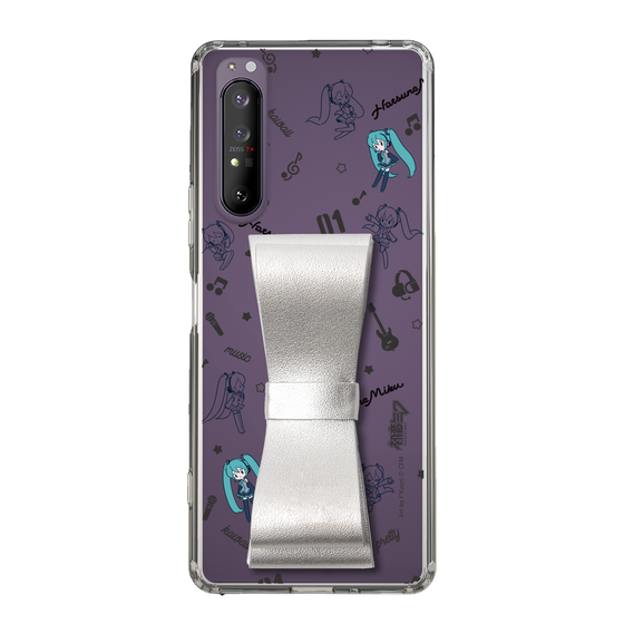 Slim Protection Case - STAND & RING RIBBON Silver［ HATSUNE MIKU - Ribbon - Instrumental - Monochrome ］