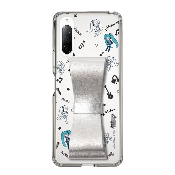 Slim Protection Case - STAND & RING RIBBON Silver［ HATSUNE MIKU - Ribbon - Instrumental - Monochrome ］