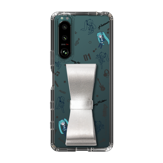 Slim Protection Case - STAND & RING RIBBON Silver［ HATSUNE MIKU - Ribbon - Instrumental - Monochrome ］