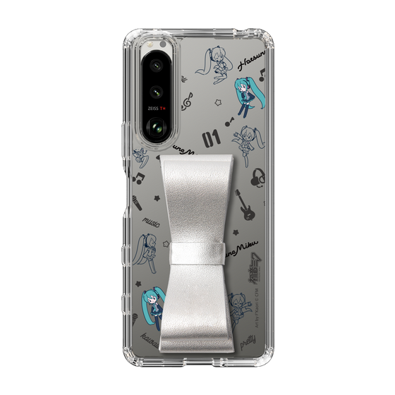 Slim Protection Case - STAND & RING RIBBON Silver［ HATSUNE MIKU - Ribbon - Instrumental - Monochrome ］