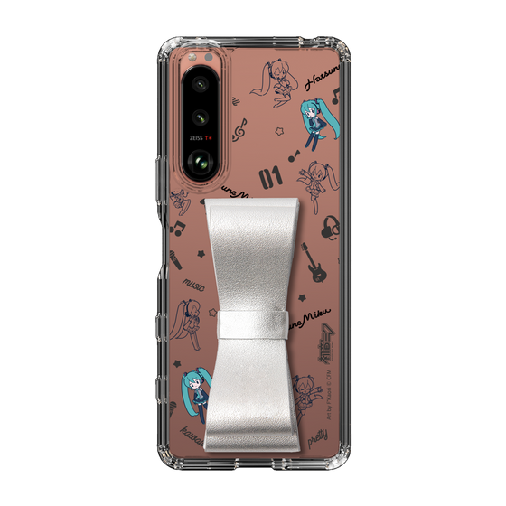 Slim Protection Case - STAND & RING RIBBON Silver［ HATSUNE MIKU - Ribbon - Instrumental - Monochrome ］