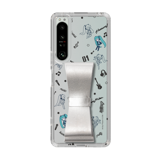 Slim Protection Case - STAND & RING RIBBON Silver［ HATSUNE MIKU - Ribbon - Instrumental - Monochrome ］