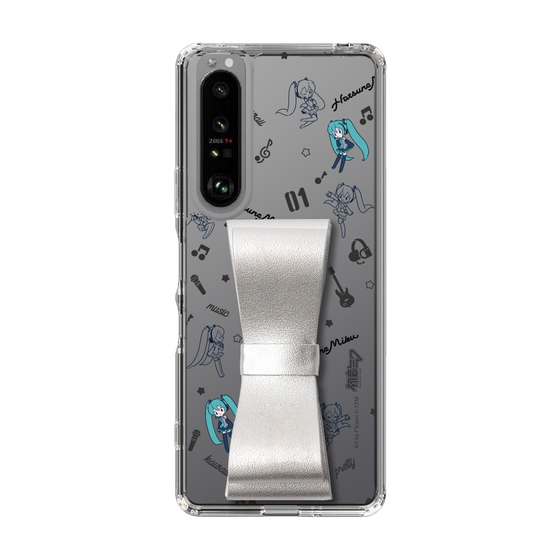 Slim Protection Case - STAND & RING RIBBON Silver［ HATSUNE MIKU - Ribbon - Instrumental - Monochrome ］