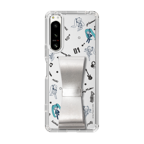 Slim Protection Case - STAND & RING RIBBON Silver［ HATSUNE MIKU - Ribbon - Instrumental - Monochrome ］