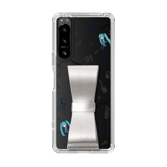 Slim Protection Case - STAND & RING RIBBON Silver［ HATSUNE MIKU - Ribbon - Instrumental - Monochrome ］