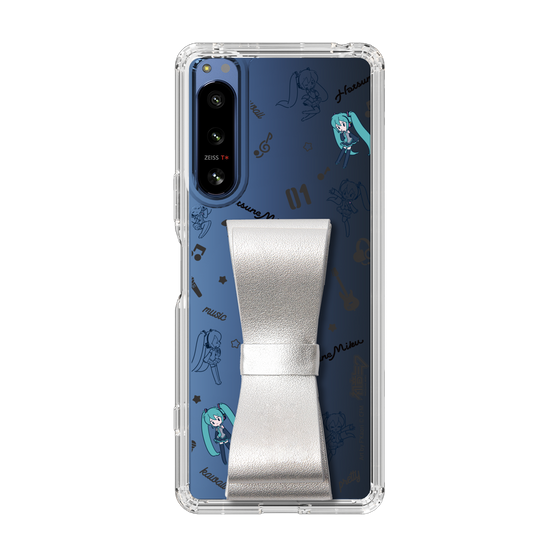 Slim Protection Case - STAND & RING RIBBON Silver［ HATSUNE MIKU - Ribbon - Instrumental - Monochrome ］