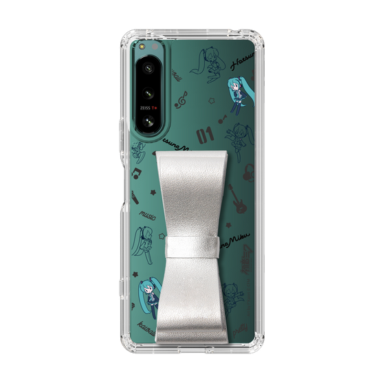 Slim Protection Case - STAND & RING RIBBON Silver［ HATSUNE MIKU - Ribbon - Instrumental - Monochrome ］