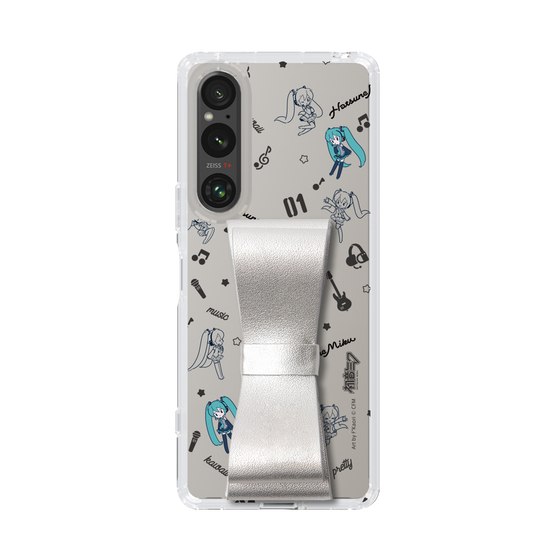 Slim Protection Case - STAND & RING RIBBON Silver［ HATSUNE MIKU - Ribbon - Instrumental - Monochrome ］