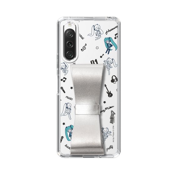 Slim Protection Case - STAND & RING RIBBON Silver［ HATSUNE MIKU - Ribbon - Instrumental - Monochrome ］