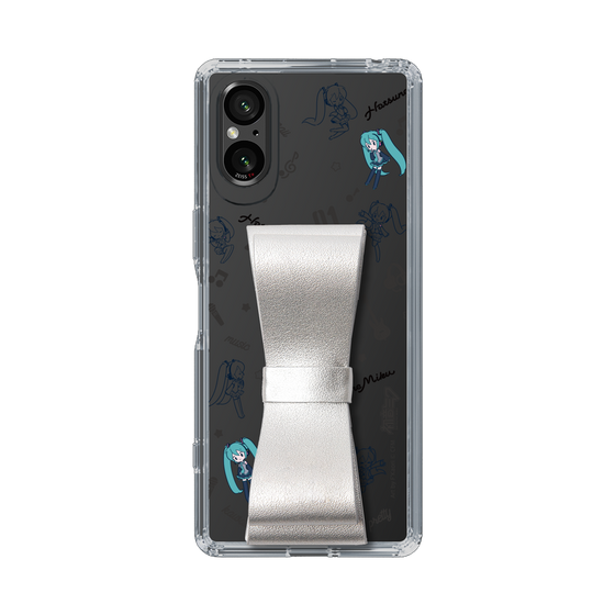 Slim Protection Case - STAND & RING RIBBON Silver［ HATSUNE MIKU - Ribbon - Instrumental - Monochrome ］