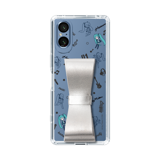 Slim Protection Case - STAND & RING RIBBON Silver［ HATSUNE MIKU - Ribbon - Instrumental - Monochrome ］