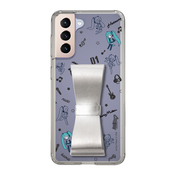 Slim Protection Case - STAND & RING RIBBON Silver［ HATSUNE MIKU - Ribbon - Instrumental - Monochrome ］