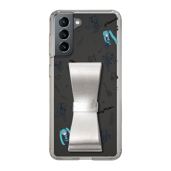 Slim Protection Case - STAND & RING RIBBON Silver［ HATSUNE MIKU - Ribbon - Instrumental - Monochrome ］