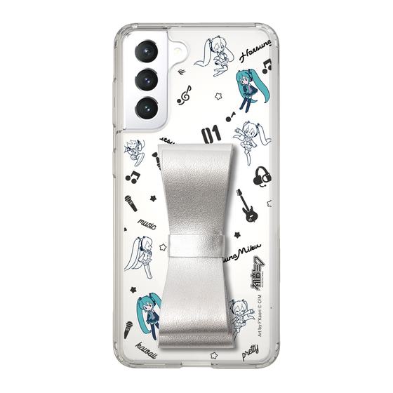 Slim Protection Case - STAND & RING RIBBON Silver［ HATSUNE MIKU - Ribbon - Instrumental - Monochrome ］